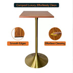 Table à manger hauteur bar carrée LeisureMod Verve 24 - Plateau en MDF moderne avec piédestal doré brossé Table hauteur comptoir pour cuisine, maison et pub