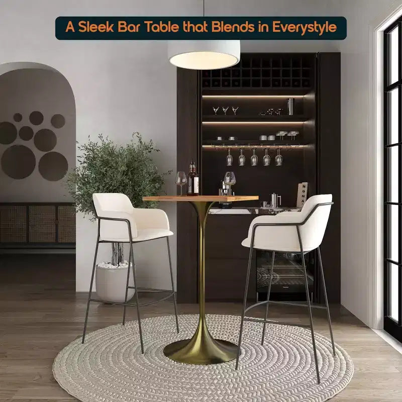 Table à manger hauteur bar carrée LeisureMod Verve 24 - Plateau en MDF moderne avec piédestal doré brossé Table hauteur comptoir pour cuisine, maison et pub