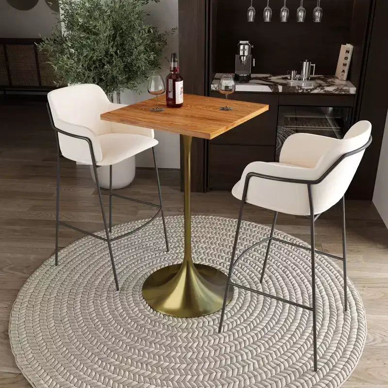 Table à manger hauteur bar carrée LeisureMod Verve 24 - Plateau en MDF moderne avec piédestal doré brossé Table hauteur comptoir pour cuisine, maison et pub