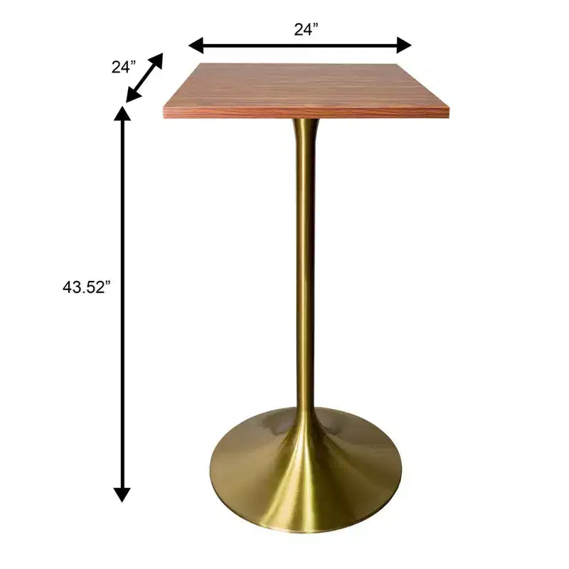 Table à manger hauteur bar carrée LeisureMod Verve 24 - Plateau en MDF moderne avec piédestal doré brossé Table hauteur comptoir pour cuisine, maison et pub
