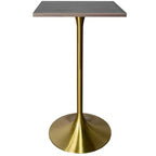 Table à manger hauteur bar carrée LeisureMod Verve 24 - Plateau en MDF moderne avec piédestal doré brossé Table hauteur comptoir pour cuisine, maison et pub