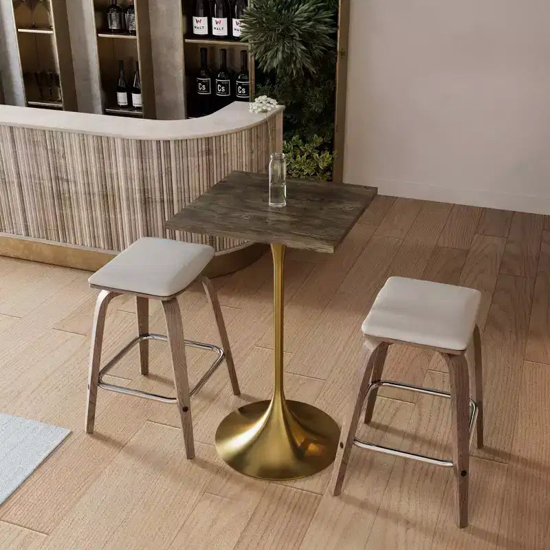 Table à manger hauteur bar carrée LeisureMod Verve 24 - Plateau en MDF moderne avec piédestal doré brossé Table hauteur comptoir pour cuisine, maison et pub