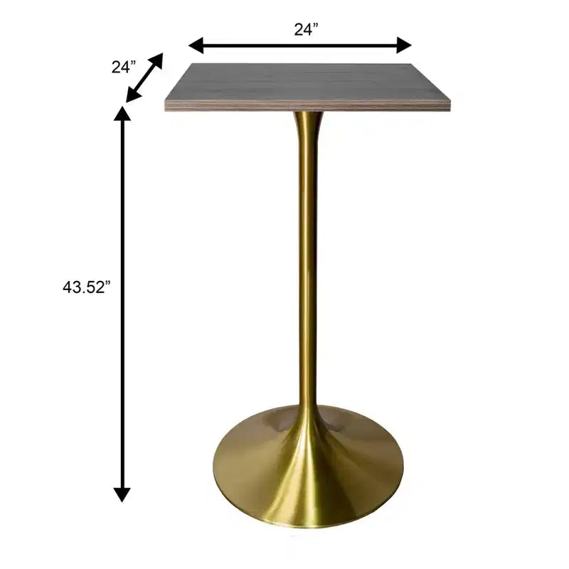 Table à manger hauteur bar carrée LeisureMod Verve 24 - Plateau en MDF moderne avec piédestal doré brossé Table hauteur comptoir pour cuisine, maison et pub
