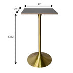 Table à manger hauteur bar carrée LeisureMod Verve 24 - Plateau en MDF moderne avec piédestal doré brossé Table hauteur comptoir pour cuisine, maison et pub