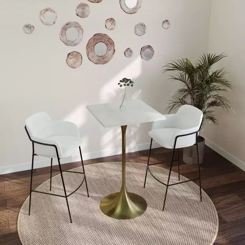 Table à manger hauteur bar carrée LeisureMod Verve 24 - Plateau en MDF moderne avec piédestal doré brossé Table hauteur comptoir pour cuisine, maison et pub