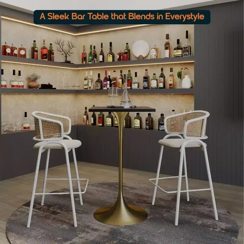 Table à manger hauteur bar carrée LeisureMod Verve 24 - Plateau en MDF moderne avec piédestal doré brossé Table hauteur comptoir pour cuisine, maison et pub