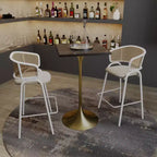 Table à manger hauteur bar carrée LeisureMod Verve 24 - Plateau en MDF moderne avec piédestal doré brossé Table hauteur comptoir pour cuisine, maison et pub