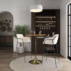 Table à manger hauteur bar carrée LeisureMod Verve 24 - Plateau en MDF moderne avec piédestal doré brossé Table hauteur comptoir pour cuisine, maison et pub
