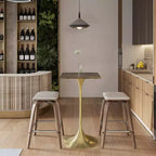 Table à manger hauteur bar carrée LeisureMod Verve 24 - Plateau en MDF moderne avec piédestal doré brossé Table hauteur comptoir pour cuisine, maison et pub