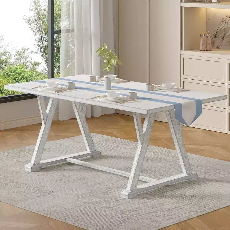 Ensemble de salle à manger 7 pièces de style rustique VECELO pour 6 personnes, table en bois d'hévéa avec 6 chaises de salle à manger rembourrées, gris