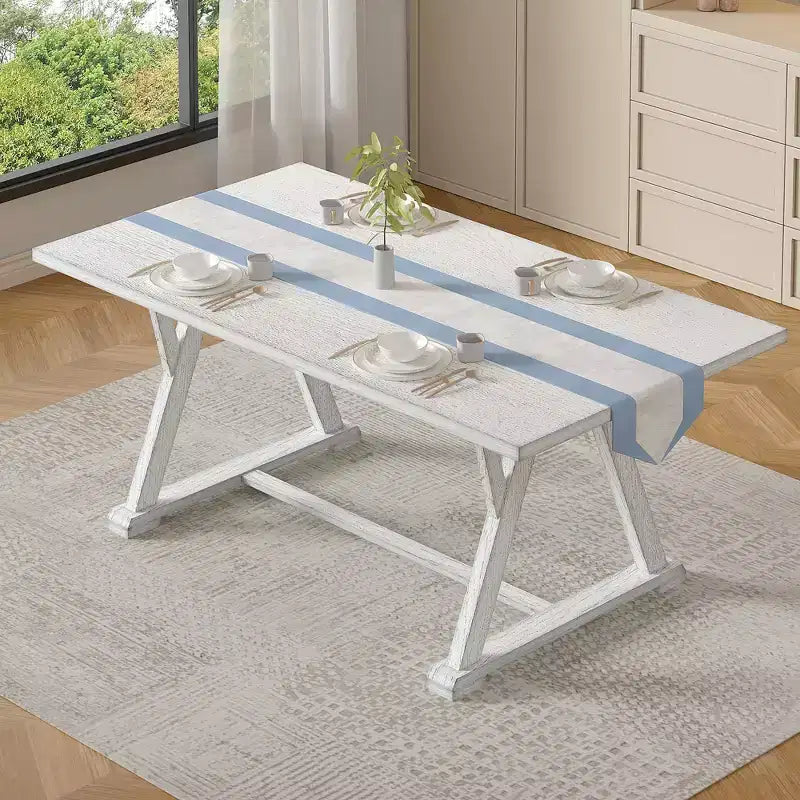 Ensemble de salle à manger 7 pièces de style rustique VECELO pour 6 personnes, table en bois d'hévéa avec 6 chaises de salle à manger rembourrées, gris