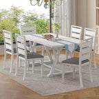 Ensemble de salle à manger 7 pièces de style rustique VECELO pour 6 personnes, table en bois d'hévéa avec 6 chaises de salle à manger rembourrées, gris