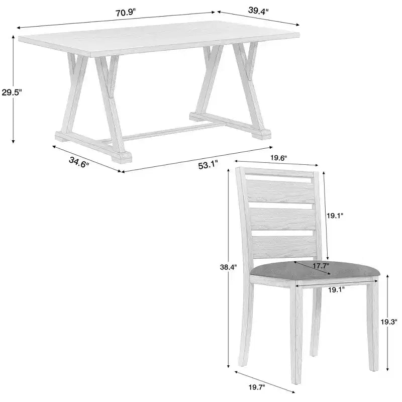 Ensemble de salle à manger 7 pièces de style rustique VECELO pour 6 personnes, table en bois d'hévéa avec 6 chaises de salle à manger rembourrées, gris