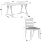 Ensemble de salle à manger 7 pièces de style rustique VECELO pour 6 personnes, table en bois d'hévéa avec 6 chaises de salle à manger rembourrées, gris