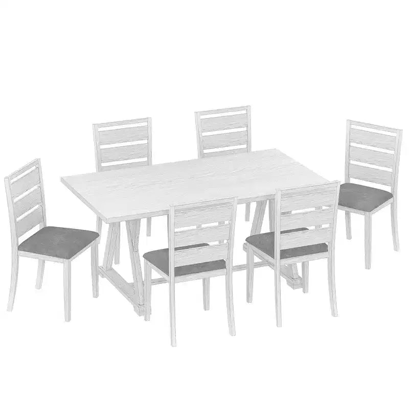 Ensemble de salle à manger 7 pièces de style rustique VECELO pour 6 personnes, table en bois d'hévéa avec 6 chaises de salle à manger rembourrées, gris