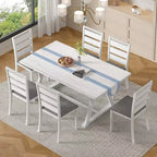 Ensemble de salle à manger 7 pièces de style rustique VECELO pour 6 personnes, table en bois d'hévéa avec 6 chaises de salle à manger rembourrées, gris