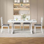 Ensemble de salle à manger 7 pièces de style rustique VECELO pour 6 personnes, table en bois d'hévéa avec 6 chaises de salle à manger rembourrées, gris
