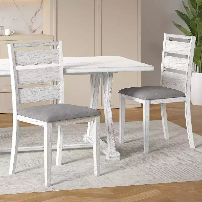 Ensemble de salle à manger 7 pièces de style rustique VECELO pour 6 personnes, table en bois d'hévéa avec 6 chaises de salle à manger rembourrées, gris
