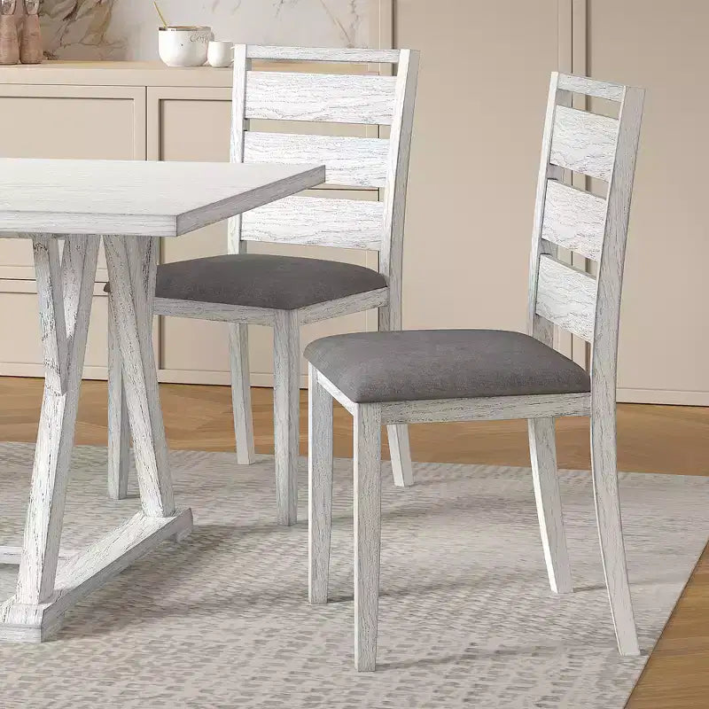 Ensemble de salle à manger 7 pièces de style rustique VECELO pour 6 personnes, table en bois d'hévéa avec 6 chaises de salle à manger rembourrées, gris