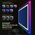 Miroir LED RGB pour salle de bain, miroir avec 8 rétroéclairages RGB et 3 éclairages frontaux (réglables individuellement), horizontal/vertical