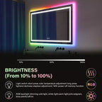 Miroir LED RGB pour salle de bain, miroir avec 8 rétroéclairages RGB et 3 éclairages frontaux (réglables individuellement), horizontal/vertical