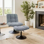 Fauteuil d'appoint pivotant Art Leon en tissu de lin avec ottoman, cadre en bois et métal