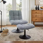 Fauteuil d'appoint pivotant Art Leon en tissu de lin avec ottoman, cadre en bois et métal