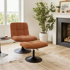 Fauteuil d'appoint pivotant Art Leon en tissu de lin avec ottoman, cadre en bois et métal