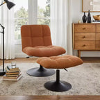 Fauteuil d'appoint pivotant Art Leon en tissu de lin avec ottoman, cadre en bois et métal