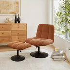 Fauteuil d'appoint pivotant Art Leon en tissu de lin avec ottoman, cadre en bois et métal