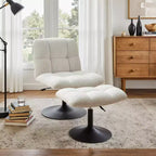 Fauteuil d'appoint pivotant Art Leon en tissu de lin avec ottoman, cadre en bois et métal