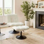 Fauteuil d'appoint pivotant Art Leon en tissu de lin avec ottoman, cadre en bois et métal