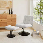 Fauteuil d'appoint pivotant Art Leon en tissu de lin avec ottoman, cadre en bois et métal