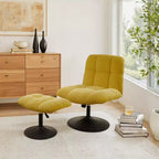 Fauteuil d'appoint pivotant Art Leon en tissu de lin avec ottoman, cadre en bois et métal