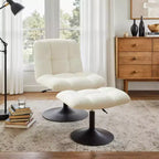 Fauteuil d'appoint pivotant Art Leon en tissu de lin avec ottoman, cadre en bois et métal