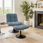 Fauteuil d'appoint pivotant Art Leon en tissu de lin avec ottoman, cadre en bois et métal