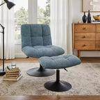 Fauteuil d'appoint pivotant Art Leon en tissu de lin avec ottoman, cadre en bois et métal