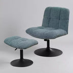 Fauteuil d'appoint pivotant Art Leon en tissu de lin avec ottoman, cadre en bois et métal