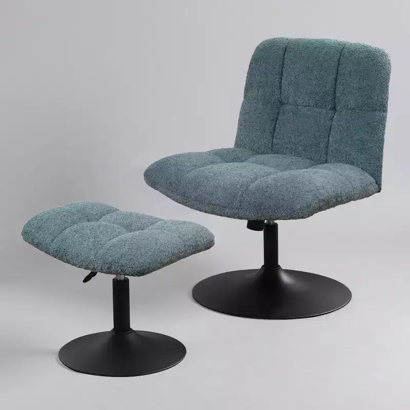 Fauteuil d'appoint pivotant Art Leon en tissu de lin avec ottoman, cadre en bois et métal