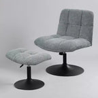 Fauteuil d'appoint pivotant Art Leon en tissu de lin avec ottoman, cadre en bois et métal
