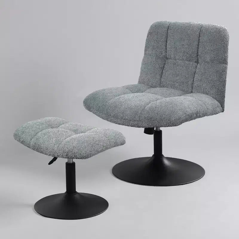 Fauteuil d'appoint pivotant Art Leon en tissu de lin avec ottoman, cadre en bois et métal