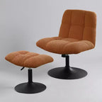 Fauteuil d'appoint pivotant Art Leon en tissu de lin avec ottoman, cadre en bois et métal