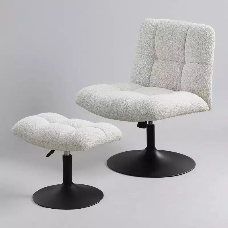 Fauteuil d'appoint pivotant Art Leon en tissu de lin avec ottoman, cadre en bois et métal