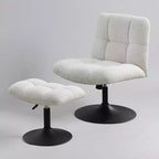Fauteuil d'appoint pivotant Art Leon en tissu de lin avec ottoman, cadre en bois et métal