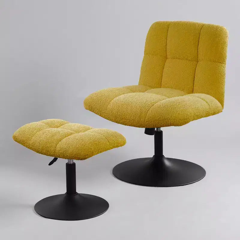 Fauteuil d'appoint pivotant Art Leon en tissu de lin avec ottoman, cadre en bois et métal