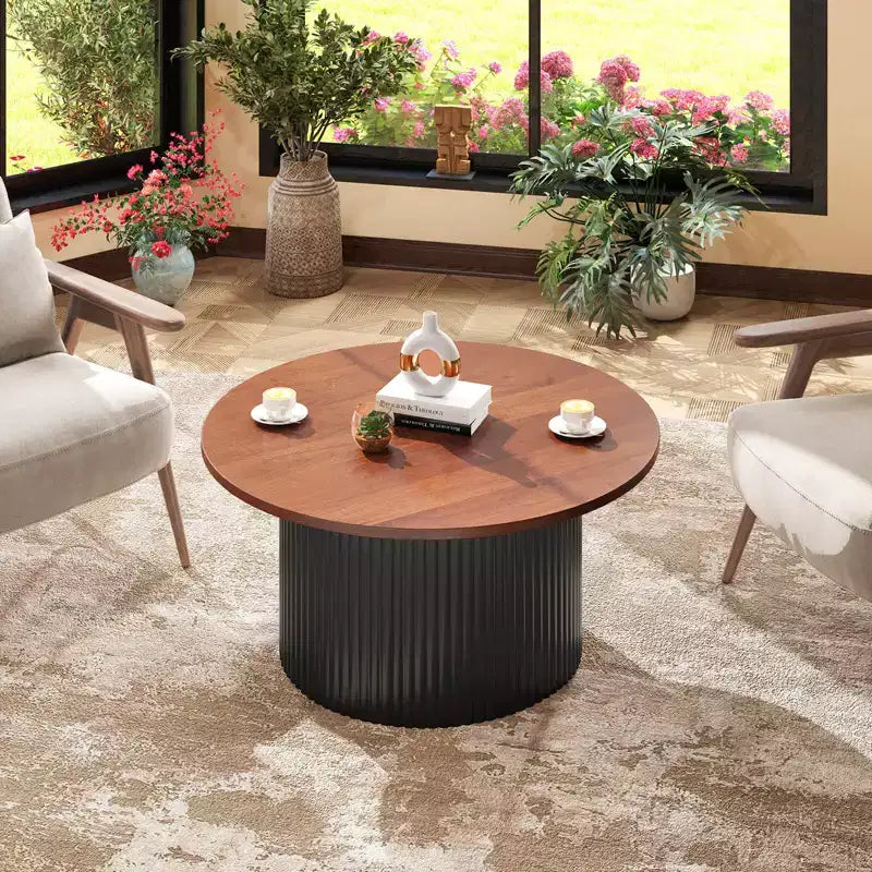 Costway Table Basse Ronde 81 cm Table à Thé avec Cadre en Bois Massif Table d'Appoint Cocktail pour Maison