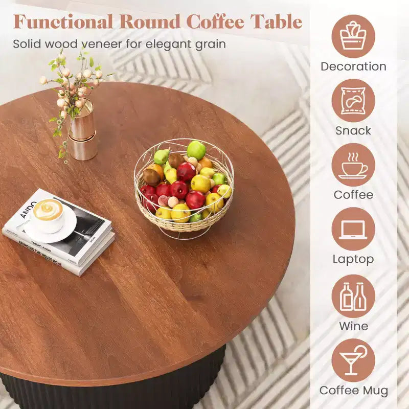 Costway Table Basse Ronde 81 cm Table à Thé avec Cadre en Bois Massif Table d'Appoint Cocktail pour Maison
