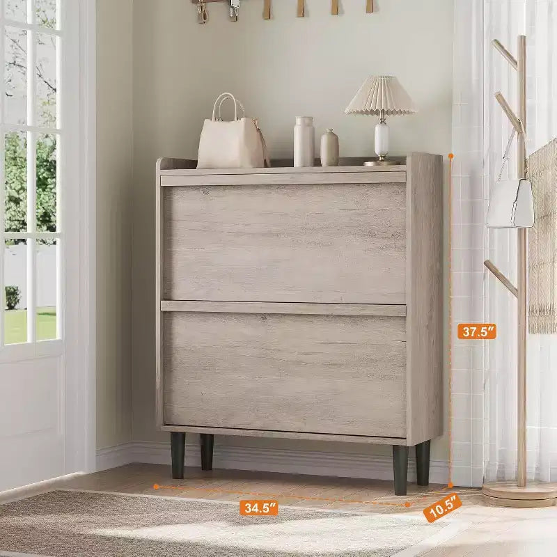 Meuble à chaussures avec tiroirs basculants, Organiseur de chaussures en bois avec étagère réglable pour entrée
