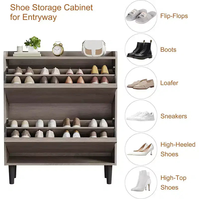 Meuble à chaussures avec tiroirs basculants, Organiseur de chaussures en bois avec étagère réglable pour entrée
