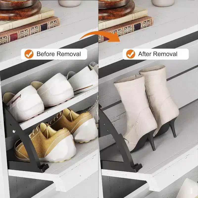 Meuble à chaussures avec tiroirs basculants, Organiseur de chaussures en bois avec étagère réglable pour entrée